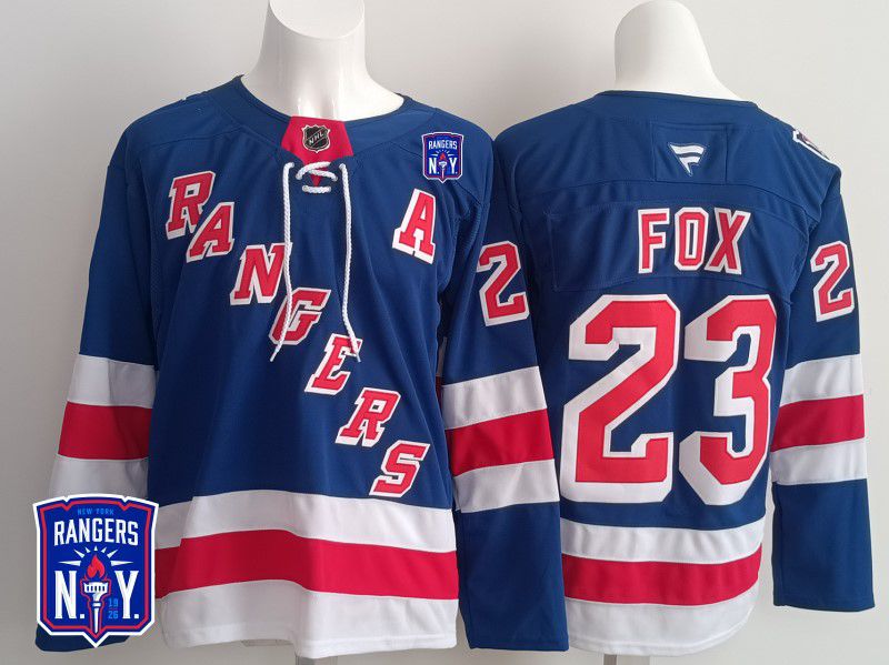 Men New York Rangers #23 Fox Blue 2025 Fanatics Home Premium NHL Jersey style 5->new york rangers->NHL Jersey